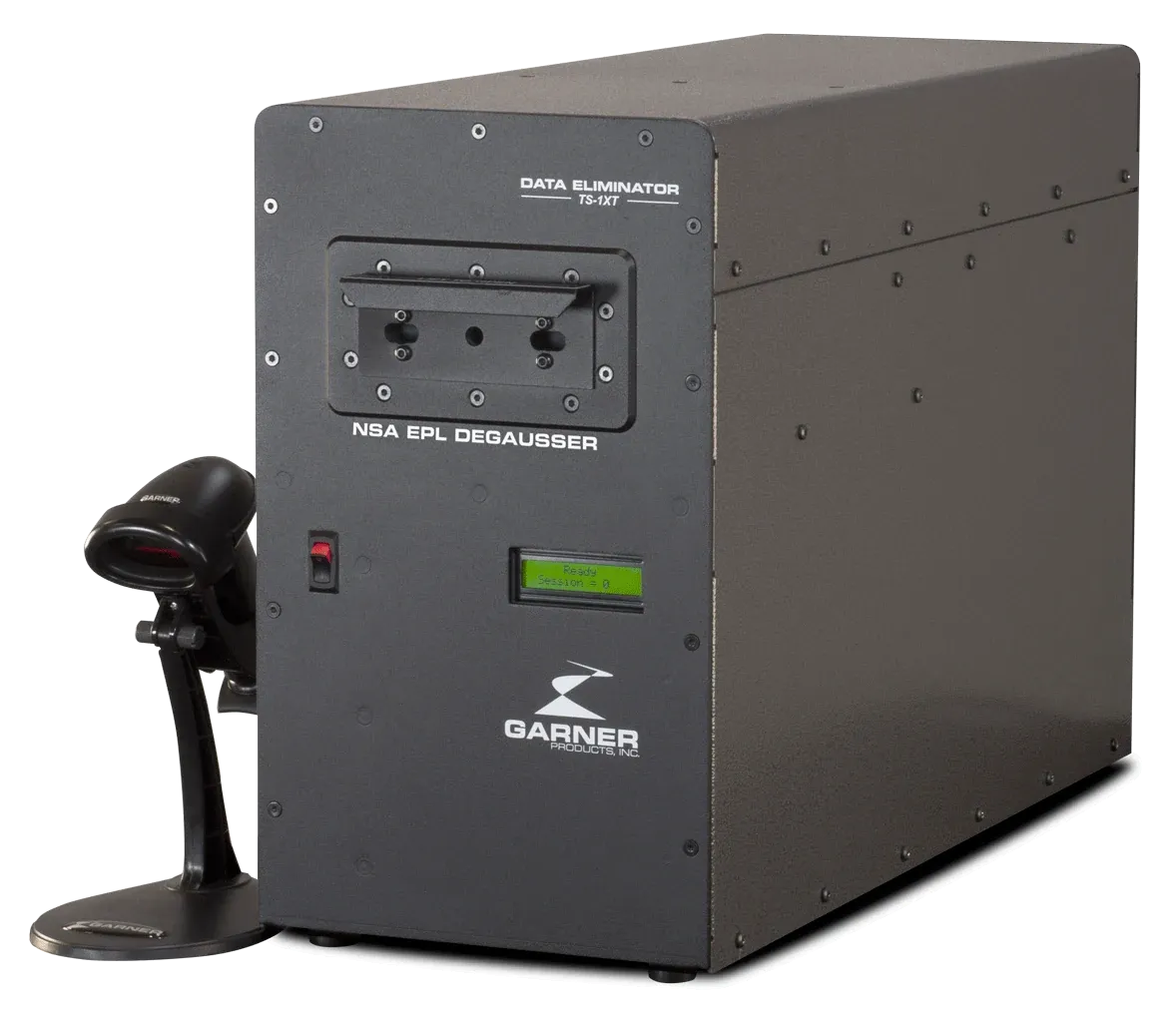 Garner TS-1XTE degausser with barcode scanner for logging each erase cycle